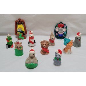 Vintage Hand Painted Resin Holiday Christmas Ornaments of Animals - Lot of 11